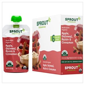 Sprout Organic Baby Food, Stage 2 Pouches, Apple Oatmeal Raisin with Cinnamon, 3.5 Oz Purees (Pack of 12)