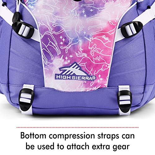 High Sierra Loop Backpack, Travel, or Work Bookbag with tablet sleeve, One Size, Unicorn Clouds/Lavender/White