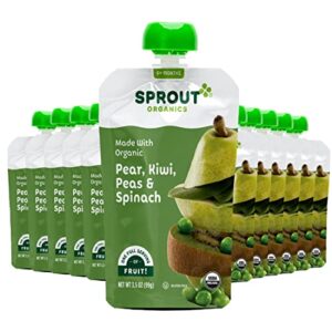 sprout organic baby food, stage 2 pouches, fruit & veggie blend, pear kiwi peas & spinach, 3.5 oz purees (pack of 12)