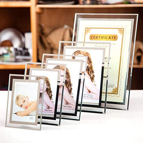 Cq acrylic 6x8 Glass Picture Frame,Silver Mirrored for Photo Display Stand on Tabletop,Pack of 2