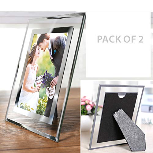 Cq acrylic 6x8 Glass Picture Frame,Silver Mirrored for Photo Display Stand on Tabletop,Pack of 2