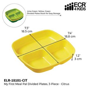 ECR4Kids My First Meal Pal Divided Plates, Kids Plastic Tableware, Stackable and Dishwasher Safe, Stackable Dinner Plates for Baby, Toddler and Child Feeding, 3-Pack - Citrus