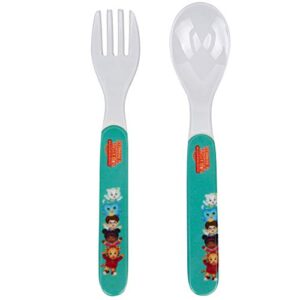 Daniel Tiger 5 Pc Mealtime Feeding Set for Kids and Toddlers - Includes Plate, Bowl, Cup, Fork and Spoon Utensil Flatware - Durable, Dishwasher Safe, BPA Free (Green)