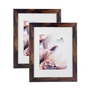 scholartree wooden brown 11x14 picture frame with mat 2 set in 1 pack,display 11x14 without mat or 8x10 with mat，wall gallery photo frames