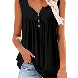 Casual Loose Tops for Women Buttons T Shirts Sleeveless Tunics for Leggings Black XXL