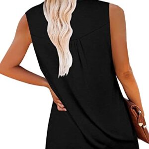 Casual Loose Tops for Women Buttons T Shirts Sleeveless Tunics for Leggings Black XXL