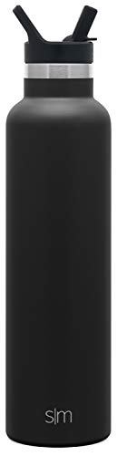 Simple Modern Water Bottle with Narrow Mouth Straw Lid Metal Thermos Vacuum Insulated Stainless Steel l Reusable Leak Proof BPA-Free Flask | Ascent Collection | 24oz, Midnight Black