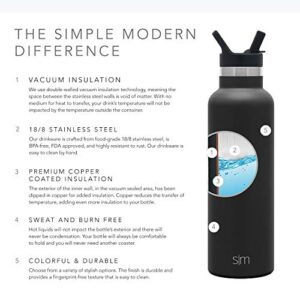 Simple Modern Water Bottle with Narrow Mouth Straw Lid Metal Thermos Vacuum Insulated Stainless Steel l Reusable Leak Proof BPA-Free Flask | Ascent Collection | 24oz, Midnight Black