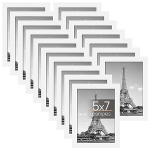 upsimples 5x7 picture frame with real glass,bulk photo frames for wall or tabletop display,set of 17,white