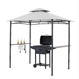 outdoor double tiered grill gazebo bbq patio canopy tent,party tent with pendant light and floor fixing l96 x w60 x h101(white)