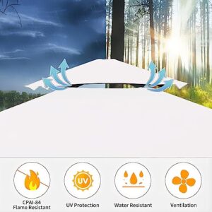 Outdoor Double Tiered Grill Gazebo BBQ Patio Canopy Tent,Party Tent with Pendant Light and Floor Fixing L96 x W60 x H101(White)
