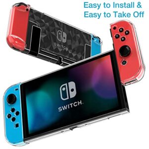 HEYSTOP Switch Case for Nintendo Switch Case Dockable with Screen Protector, Clear Protective Case Cover for Nintendo Switch and JoyCon Controller with a Switch Tempered Glass Screen Protector