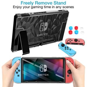 HEYSTOP Switch Case for Nintendo Switch Case Dockable with Screen Protector, Clear Protective Case Cover for Nintendo Switch and JoyCon Controller with a Switch Tempered Glass Screen Protector