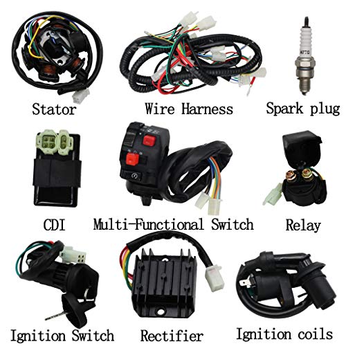 OTOHANS AUTOMOTIVE Complete Wiring Harness kit Electrics Wire Loom Assembly with Full Copper Wire for GY6 4-Stroke Four Wheelers Engine Type 125cc 150cc Pit Bike Scooter ATV