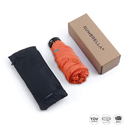 RUMBRELLA Mini Umbrella, Teflon Purse Umbrella with 99% UV Protection Travel Umbrella, Orange