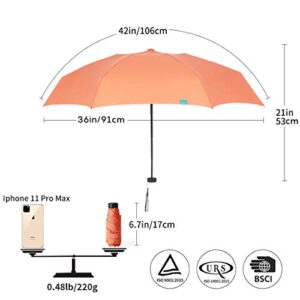 RUMBRELLA Mini Umbrella, Teflon Purse Umbrella with 99% UV Protection Travel Umbrella, Orange