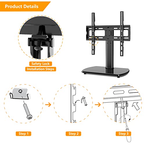 5Rcom Universal TV Stand, Height Adjustable 27 32 37 40 43 46 50 55 60 inch tv Stand, Swivel TV Stand for Bedroom, Living Room, Holds up to 88 lbs, TV Stand Mount