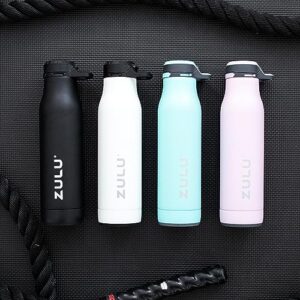 ZULU Ace 24oz Vacuum Insulated Stainless Steel Water Bottle with Chug Spout, Leak-Proof Locking Lid and Removable Base, Metal Reusable Bottle for Sports Gym Travel, White