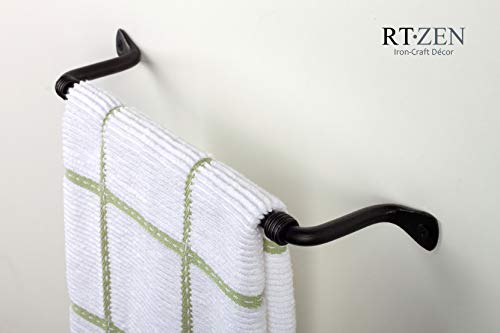 RTZEN Small Elegant Bathroom Hand Towel Holder - Fancy Wrought Iron Kitchen Towel Bar Wall Mount Rod - Matte Black Towel Hanger for Home Kitchen or Office - 13" Rack Fits 10" Hand Towels