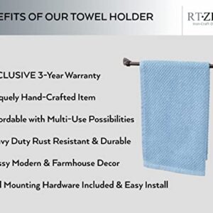 RTZEN Small Elegant Bathroom Hand Towel Holder - Fancy Wrought Iron Kitchen Towel Bar Wall Mount Rod - Matte Black Towel Hanger for Home Kitchen or Office - 13" Rack Fits 10" Hand Towels