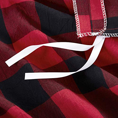 Wake In Cloud - Red Black Plaid Duvet Cover Set, 100% Washed Cotton Bedding, Buffalo Check Gingham Plaid Geometric Checker Pattern, with Zipper Closure (3pcs, King Size)