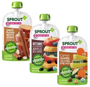 sprout organics, stage 2 variety pack, sweet potato white bean, butternut blueberry & carrot chickpea, 6+ month pouches, 3.5 oz (18-count) (flavours may vary)