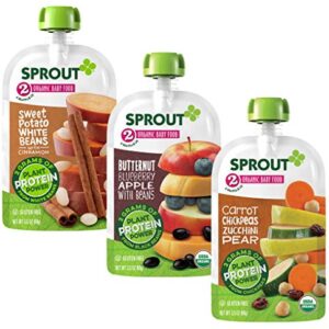 Sprout Organics, Stage 2 Variety Pack, Sweet Potato White Bean, Butternut Blueberry & Carrot Chickpea, 6+ Month Pouches, 3.5 oz (18-count) (Flavours May Vary)