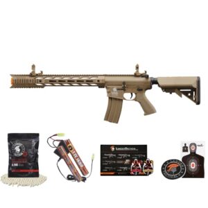 lancer tactical gen 2 airsoft m4 spr interceptor aeg polymer - electric full/semi-auto, 1000 rounds bag of 0.20g bbs, battery& charger included, color tan polymer