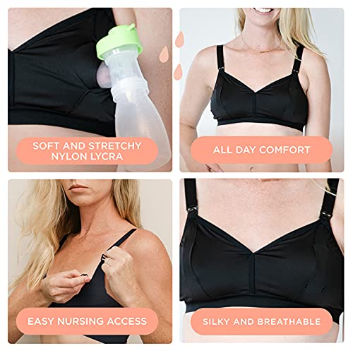 The Dairy Fairy - Handsfree Pumping and Nursing Bra, Everyday Bra, Sleep Nursing Bra, Pumping and Nursing Bra in One, Hands Free Pumping Bra That Fits All Breast Pumps Black