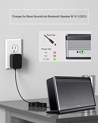 Charger for Bose Soundlink I II III 1 2 3 Wireless Mobile Speaker 17V ~ 20V Bose Charger for Soundlink Speaker 369946-1300 306386-101 404600 414255 Bose Soundlink Charger Power Cord 6.0FT UL Listed