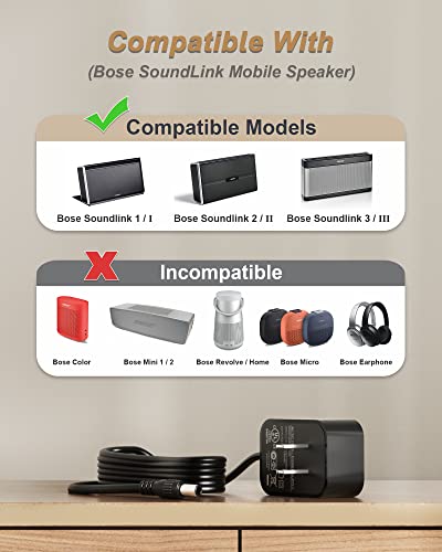 Charger for Bose Soundlink I II III 1 2 3 Wireless Mobile Speaker 17V ~ 20V Bose Charger for Soundlink Speaker 369946-1300 306386-101 404600 414255 Bose Soundlink Charger Power Cord 6.0FT UL Listed