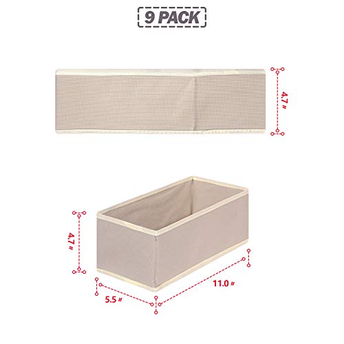 DIOMMELL 9 Pack Foldable Cloth Storage Box Closet Dresser Drawer Organizer Fabric Baskets Bins Containers Divider for Clothes Underwear Bras Socks Lingerie Clothing,Beige 090