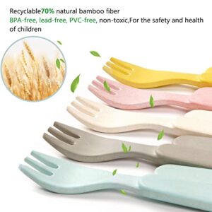 Shopwithgreen 10 PCS Bamboo Toddler Utensils Set, Kids Spoons and Forks Flatware Cutlery Set, BPA Free | Dishwasher Safe, Child and Baby Feeding for Dinner, Dessert