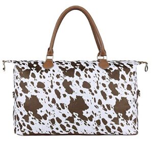 xinblueCo Cow Print Weekender Duffle Bag For Women Travel Tote Bag Overnight Weekend Bag Large Capacity Shoulder Bag, Brown