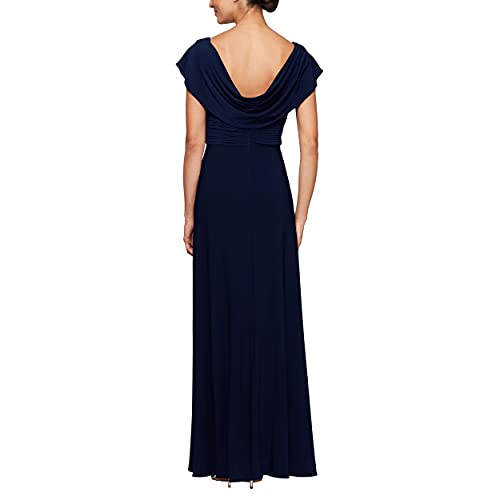 Alex Evenings Women's Long Cowl Neck A-Line Dress, Navy, 12