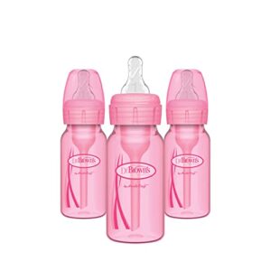 dr. brown’s natural flow® anti-colic options+™ narrow baby bottles 4 oz/120 ml, with level 1 slow flow nipple, 3 pack, 0m+ pink