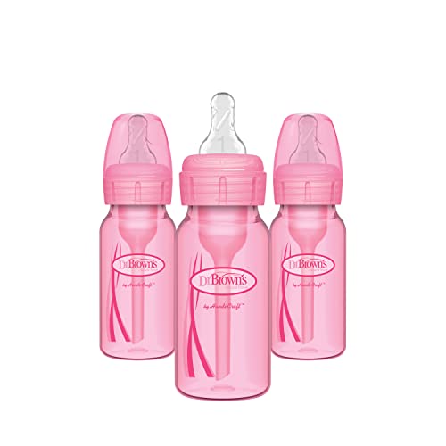 Dr. Brown’s Natural Flow® Anti-Colic Options+™ Narrow Baby Bottles 4 oz/120 mL, with Level 1 Slow Flow Nipple, 3 Pack, 0m+ Pink