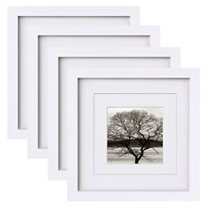 egofine 8x8 picture frames 4 pcs - made of solid wood covered by plexiglass for table top display and wall mounting photo frame for pictures 4x4/6x6 with mat white
