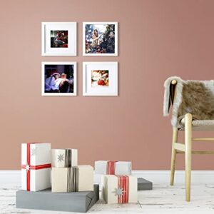 Egofine 8x8 Picture Frames 4 PCS - Made of Solid Wood Covered by Plexiglass for Table Top Display and Wall Mounting Photo Frame for Pictures 4x4/6x6 with Mat White