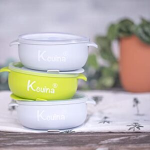 Kcuina Silicone Baby Feeding Set - Suction Plate, Bowl with Lid, Baby Spoons, and Bibs. First Stage Self-Feeding Utensils Set. Food Grade Silicone. BPA Free.