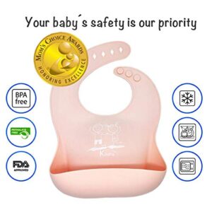 Kcuina Silicone Baby Feeding Set - Suction Plate, Bowl with Lid, Baby Spoons, and Bibs. First Stage Self-Feeding Utensils Set. Food Grade Silicone. BPA Free.