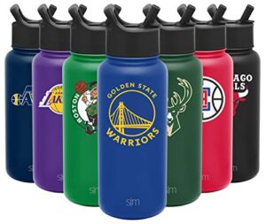 simple modern officially licensed nba golden state warriors water bottle with straw lid | vacuum insulated stainless steel 32oz thermos | summit collection | golden state warriors