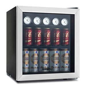 kuppet 62-can beverage cooler and refrigerator, small mini fridge for home, office or bar with glass door and adjustable removable shelves, perfect for soda beer or wine, stainless steel, 1.6 cu.ft.