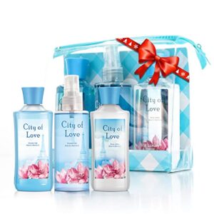 vital luxury bath & body care travel set - home spa set with body lotion, shower gel and fragrance mist (city of love)