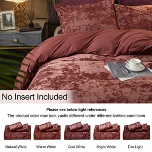 PHF Truly Velvet Duvet Cover Set Queen Size, 3pcs Ultra Soft Breathable Comforter Cover Set, Luxury Cozy Flannel Duvet Cover with Pillow Shams Bedding Collection, 90" x 90", Burgundy/Rust Red