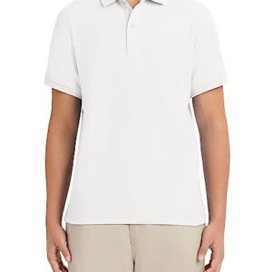 Nautica Young Mens Uniform Short Sleeve Stretch Pique Polo, White, 34/25