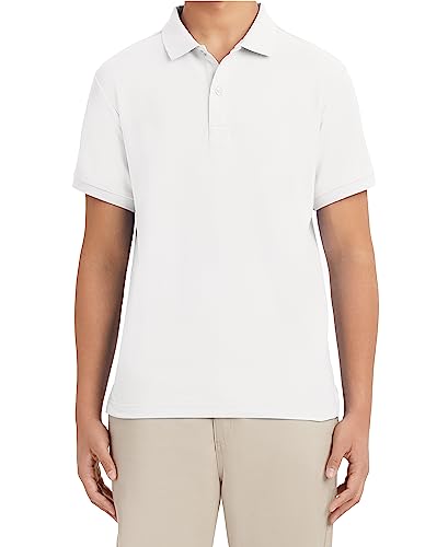 Nautica Young Mens Uniform Short Sleeve Stretch Pique Polo, White, 34/25