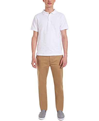 Nautica Young Mens Uniform Short Sleeve Stretch Pique Polo, White, 34/25