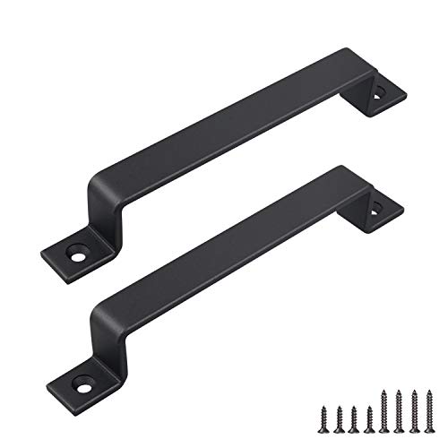 FaithLand Barn Door Handle, Black 10 inch Gate Handle Set (Pack of 2), Door Pull, Pull Handle for Sliding Barn Door Gate Cabinet Closet Drawer Garage Shed- 2 Sets of Different Lengths Screws Included