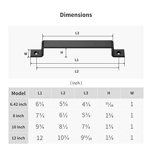 FaithLand Barn Door Handle, Black 10 inch Gate Handle Set (Pack of 2), Door Pull, Pull Handle for Sliding Barn Door Gate Cabinet Closet Drawer Garage Shed- 2 Sets of Different Lengths Screws Included